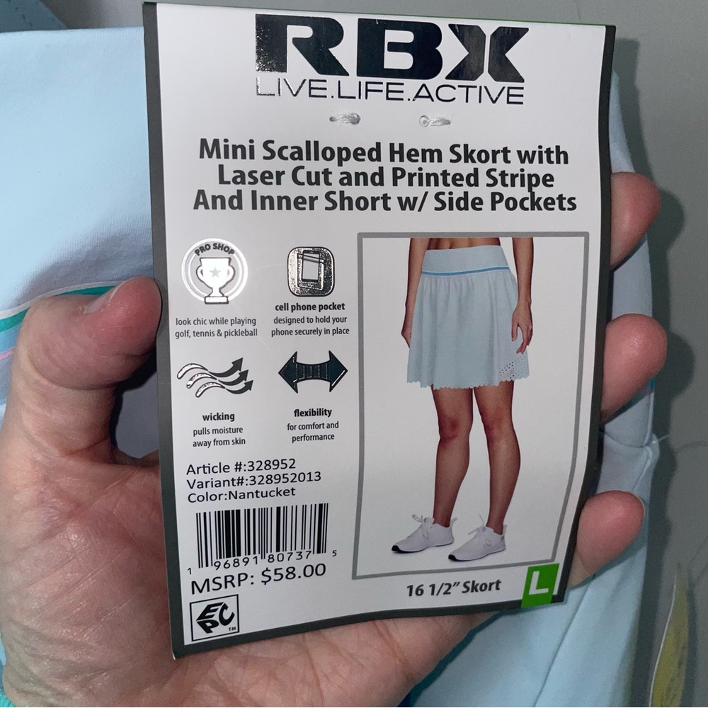 RBX Skort With Inner Shorts Women Size Large Golf Tennis Athleta Light Blue New - Picture 6 of 7